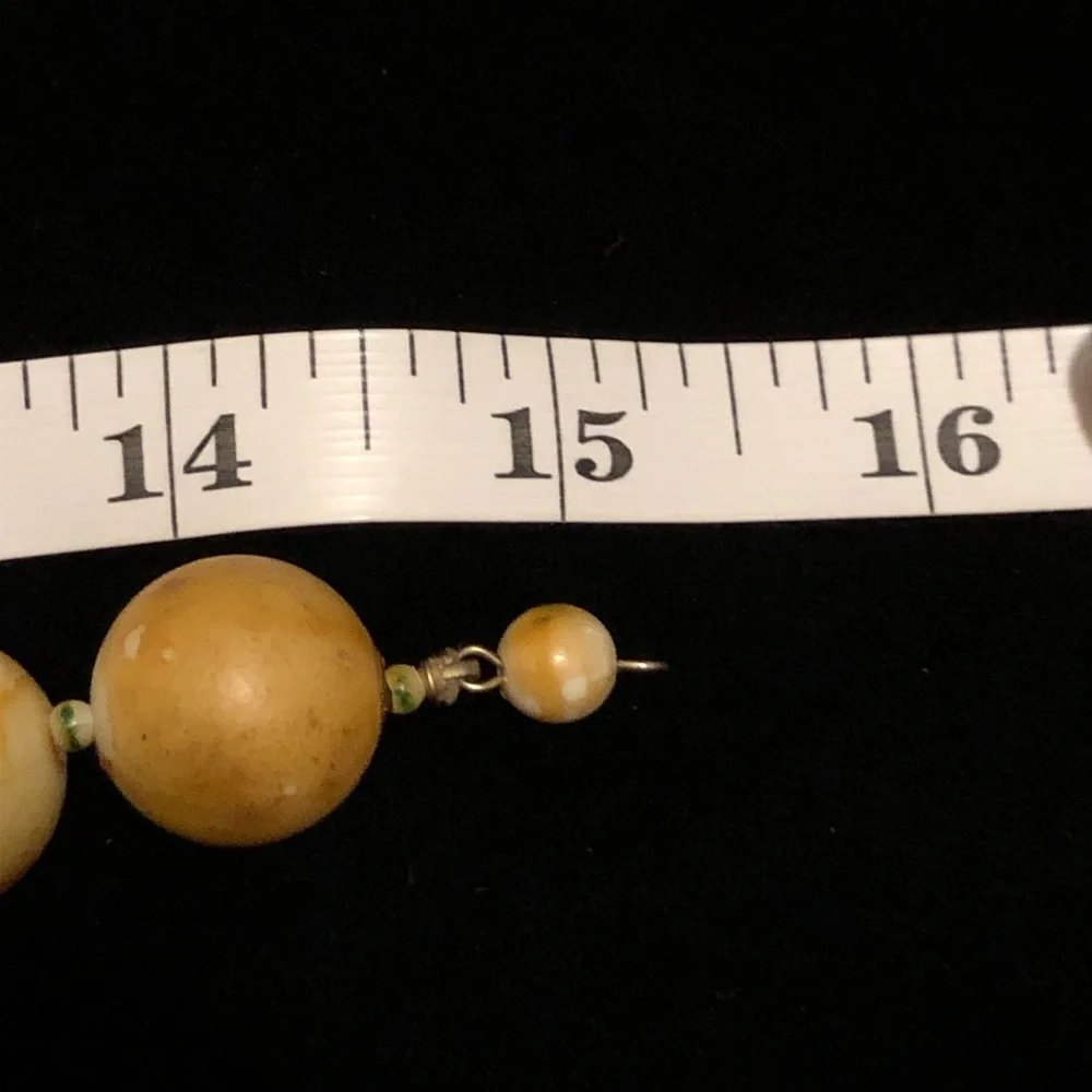 Vintage Kid’s Yellow-Tan and Green Wooden Beaded Necklace